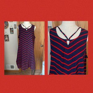 MAURICES size 14 red/navy striped A-Line DRESS NEW